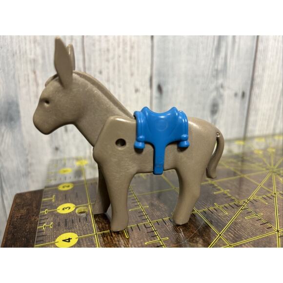 Playmobil Gray Donkey Blue Saddle Ranch Farm Animal - Picture 1 of 5